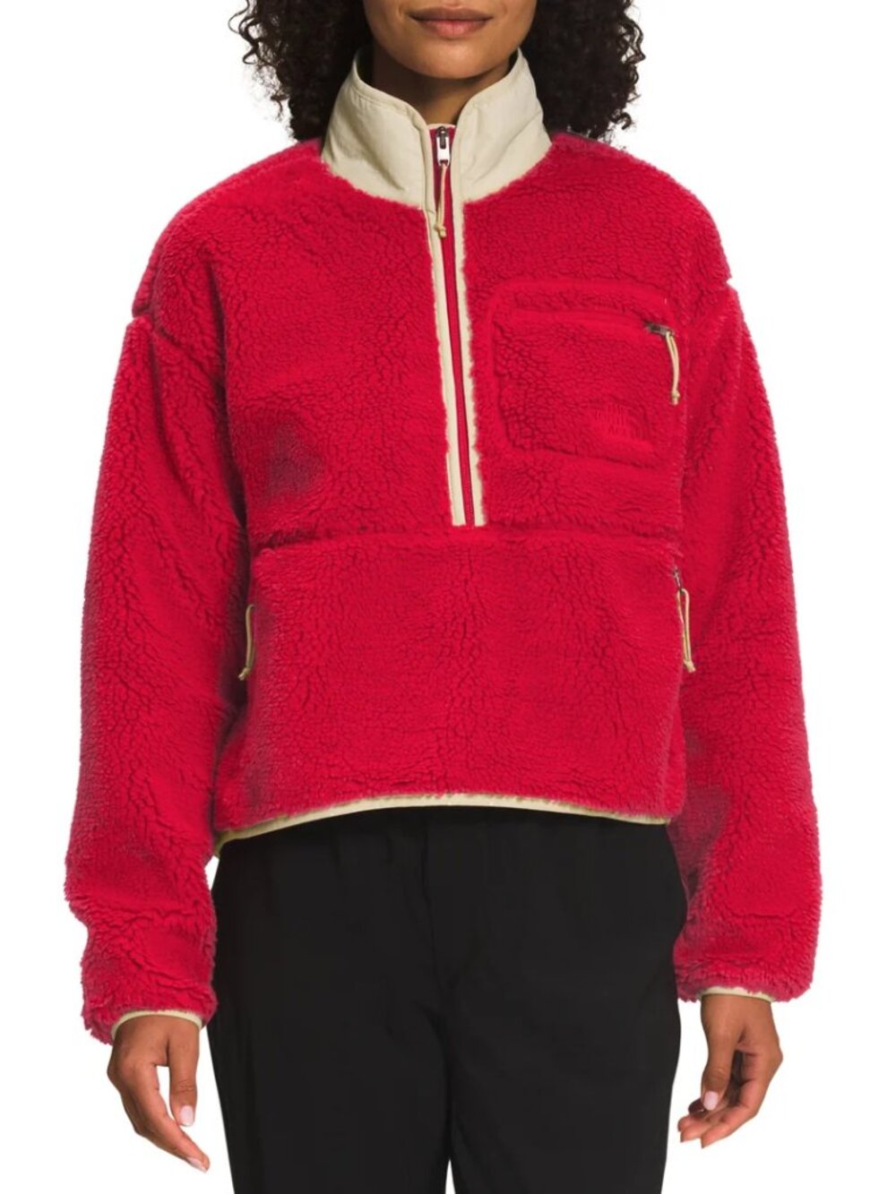 The North Face Extreme Pile Pullover Sherpa Fleece Jacket Women's True Red w Tan